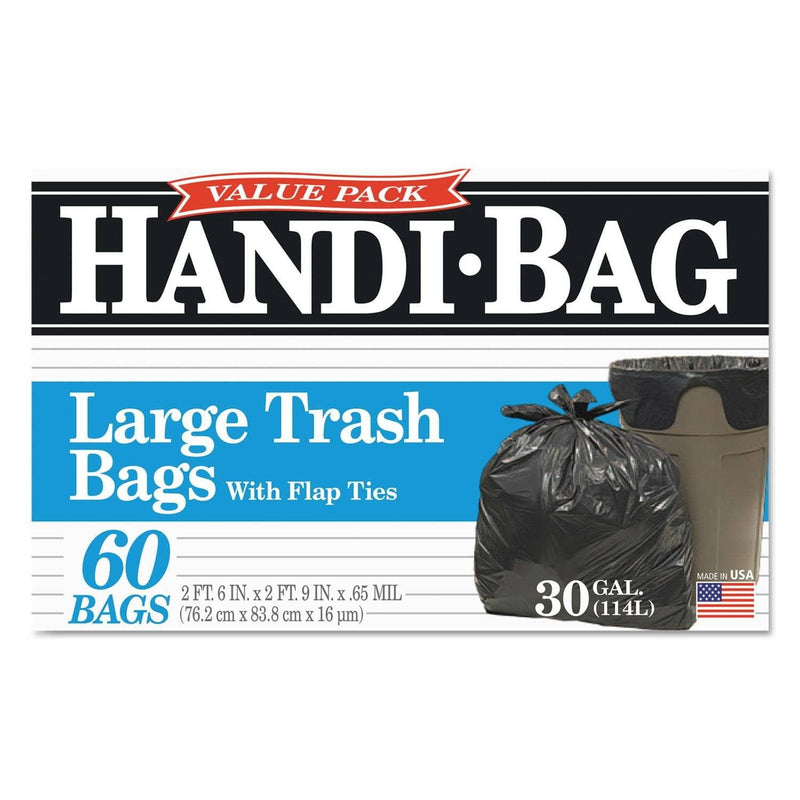 Handi-Bag Super Value Pack, 30 Gal, 0.65 Mil, 30" X 33", Black, 60/Box - WBIHAB6FT60 - TotalRestroom.com