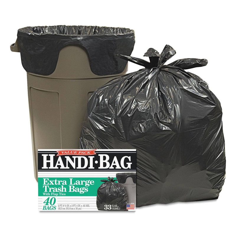 Handi-Bag Super Value Pack, 33 Gal, 0.65 Mil, 32.5" X 40", Black, 40/Box - WBIHAB6FTL40 - TotalRestroom.com