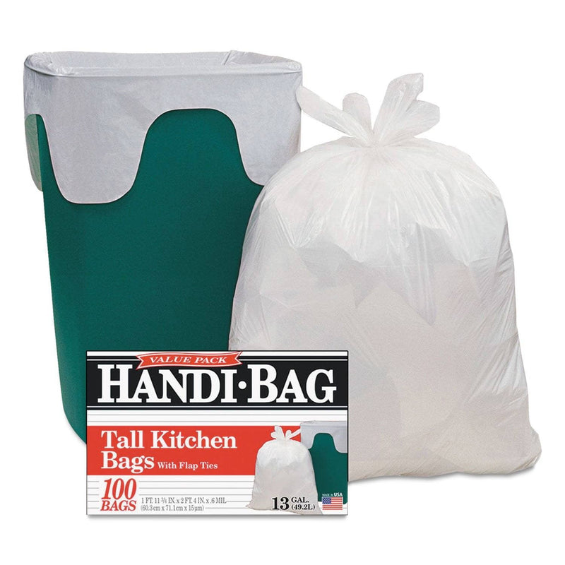 Handi-Bag Super Value Pack, 13 Gal, 0.6 Mil, 23.75" X 28", White, 100/Box - WBIHAB6FK100 - TotalRestroom.com