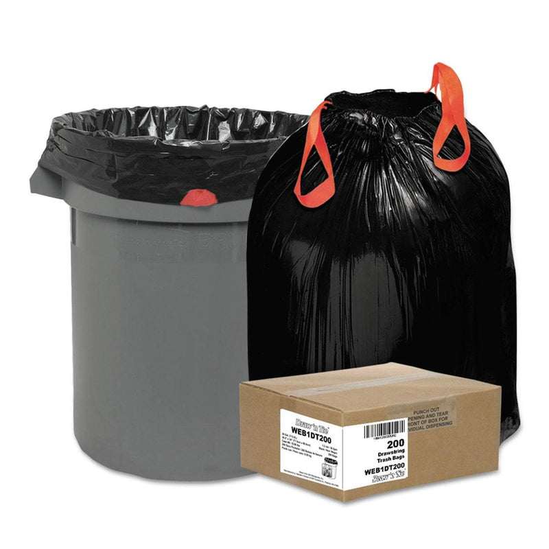 Draw N Tie Heavy-Duty Trash Bags, 30 Gal, 1.2 Mil, 30.5" X 33", Black, 200/Box - WBI1DT200 - TotalRestroom.com