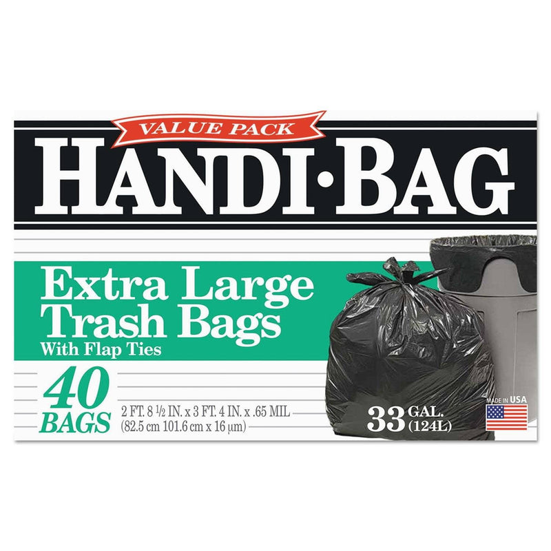 Handi-Bag Super Value Pack, 33 gal, 0.65 mil, 32.5 x 40, Black, 40/Box