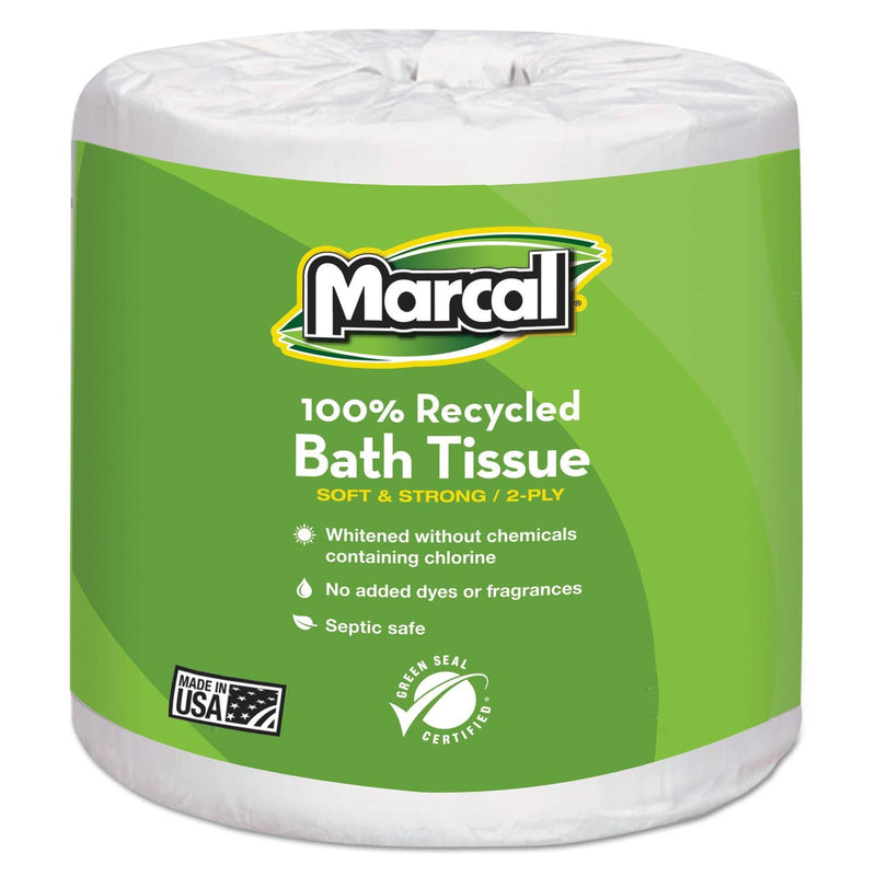 Marcal 100% Recycled Two-Ply Bath Tissue, Septic Safe, White, 330 Sheets/Roll, 48 Rolls/Carton - MRC6079 - TotalRestroom.com