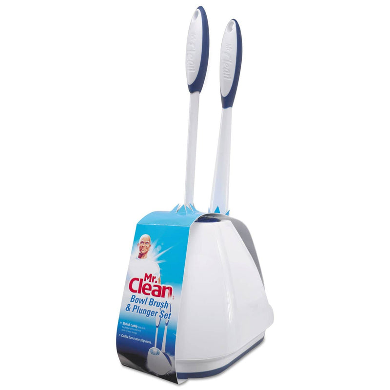 Mr. Clean Turbo Plunger & Bowl Brush Set, 12 1/2" Handle W/ 6" Dia Bowl, White - BUT440436 - TotalRestroom.com