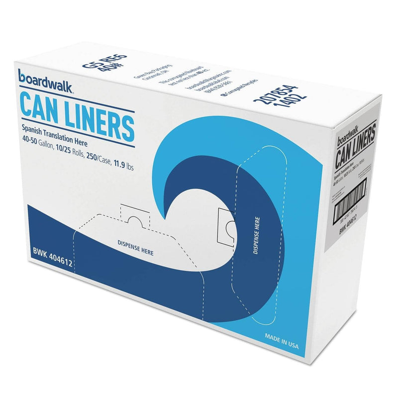 Boardwalk High-Density Can Liners, 45 Gal, 10 Microns, 40" X 46", Natural, 250/Carton - BWK404612 - TotalRestroom.com