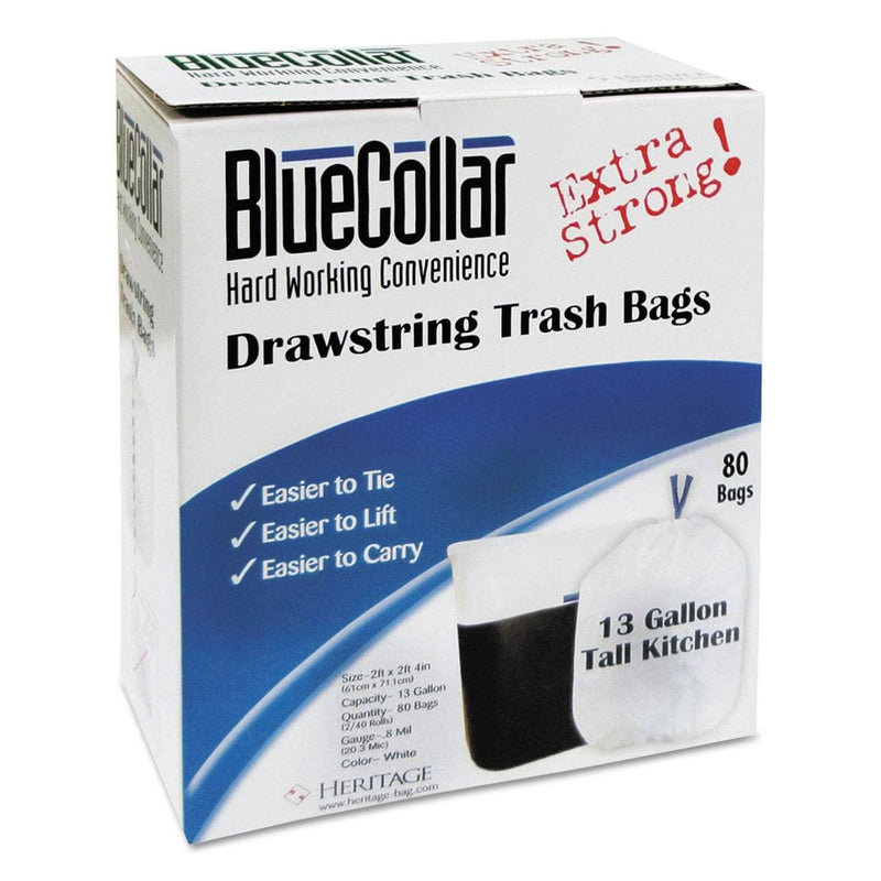 BlueCollar Drawstring Trash Bags, 13 Gal, 0.8 Mil, 24