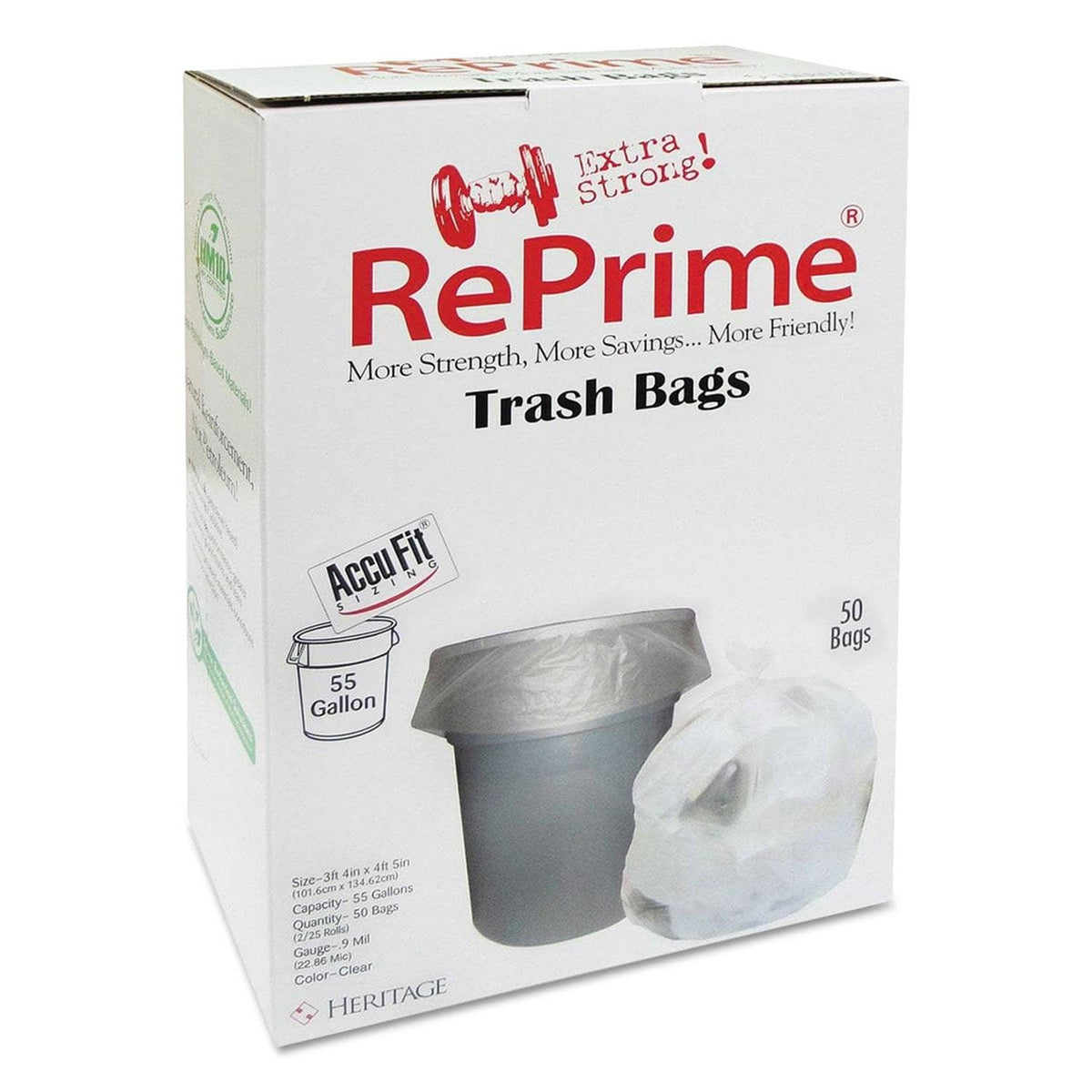 AccuFit Linear Low Density Can Liners With Accufit Sizing, 55 Gal, 0.9 Mil, 40" X 53", Clear, 150/Carton - HERH8053TCRC1CT - TotalRestroom.com