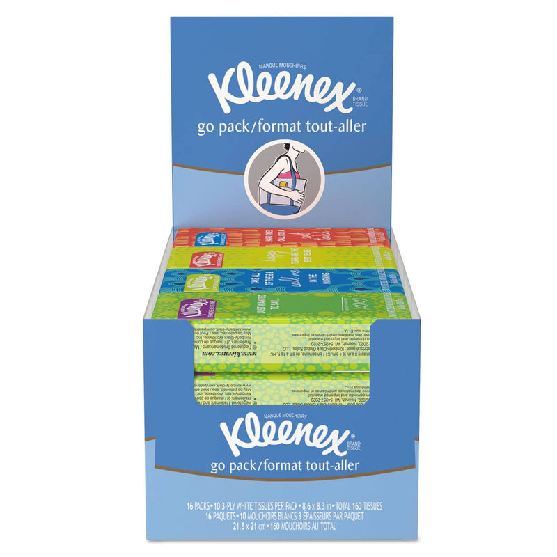 Kleenex On The Go Packs Facial Tissues, 3-Ply, White, 10 Sheets/Pack, 16 Packs/Box, 12 Boxes/Carton - KCC11975 - TotalRestroom.com