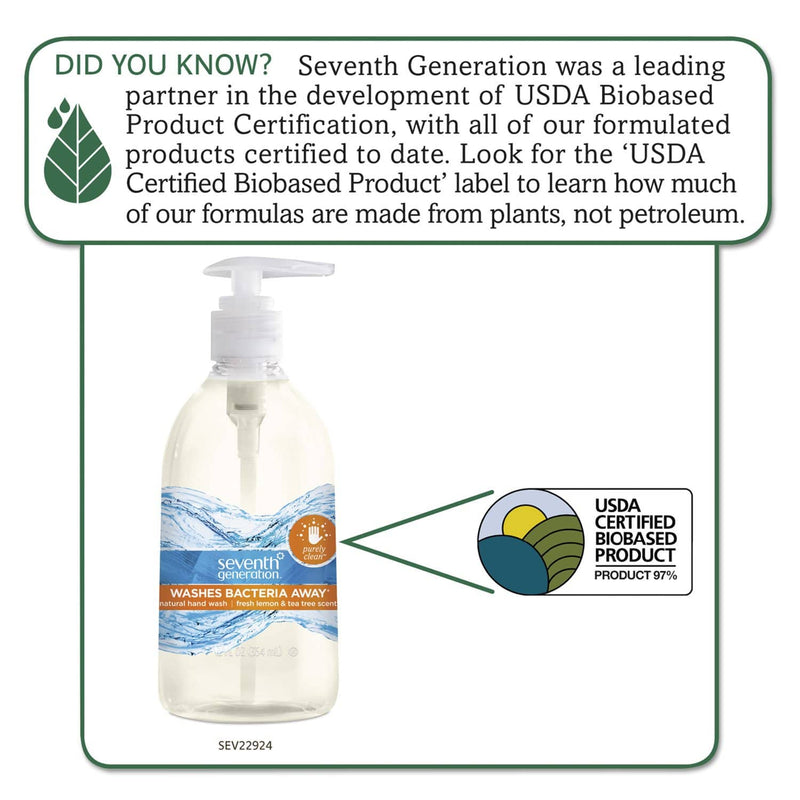 Seventh Generation Natural Hand Wash, Purely Clean, Fresh Lemon & Tea Tree, 12 Oz Pump Bottle - SEV22924EA - TotalRestroom.com