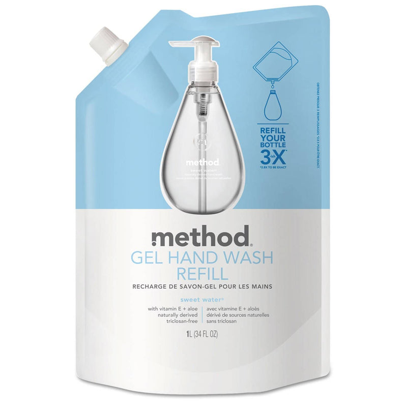 Method Gel Hand Wash Refill, Sweet Water, 34 Oz Pouch, 6/Carton - MTH00652CT - TotalRestroom.com