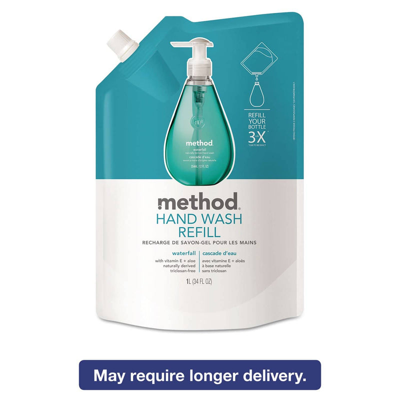 Method Gel Hand Wash Refill, Waterfall, 34 Oz Pouch, 6/Carton - MTH01181CT