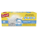 Glad Odorshield Medium Quick-Tie Trash Bags, 8 Gal, 0.57 Mil, 21.63" X 23", White, 26/Box - CLO78815BX - TotalRestroom.com