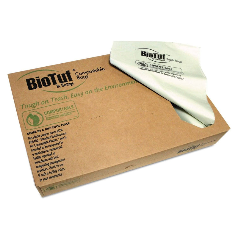 Heritage Biotuf Compostable Can Liners, 30 Gal, 0.88 Mil, 30" X 39", Green, 150/Carton - HERY6039EER01 - TotalRestroom.com