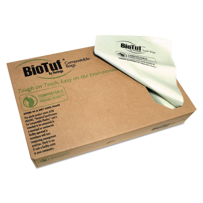 Heritage Biotuf Compostable Can Liners, 45 Gal, 0.9 Mil, 40" X 46", Green, 100/Carton - HERY8046TER01 - TotalRestroom.com
