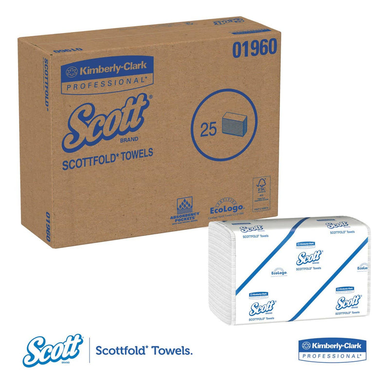 Scott Pro Scottfold Towels, 7 4/5 X 12 2/5, White, 175 Towels/Pack, 25 Packs/Carton - KCC01960 - TotalRestroom.com