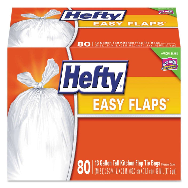 Hefty Easy Flaps Trash Bags, 13 Gal, 0.8 Mil, 23.75" X 28", White, 80/Box - PCTE84563 - TotalRestroom.com
