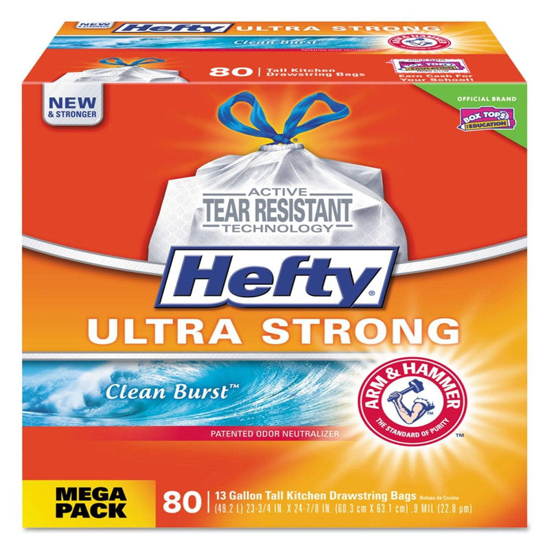 Hefty Ultra Strong Scented Tall White Kitchen Bags, 13 Gal, 0.9 Mil, 23.75" X 24.88", White, 80/Box - PCTE84558 - TotalRestroom.com