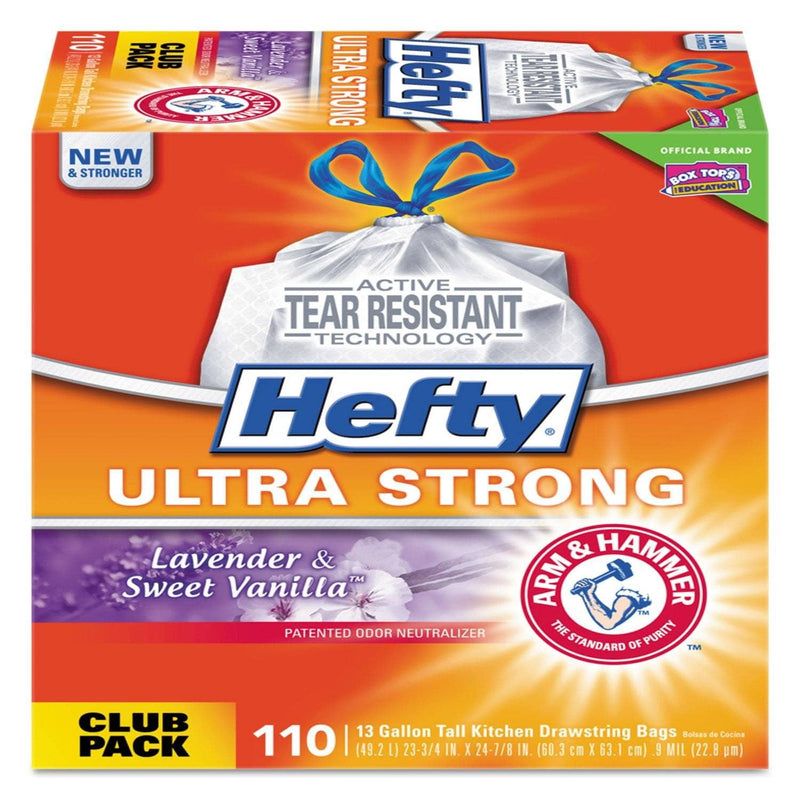 Hefty Ultra Strong Scented Tall White Kitchen Bags, 13 Gal, 0.9 Mil, 23.75" X 24.88", White, 110/Box - PCTE84561 - TotalRestroom.com