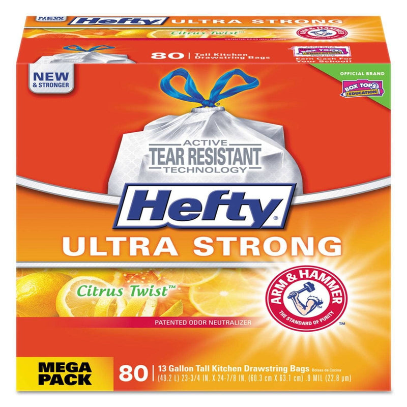 Hefty Ultra Strong Scented Tall White Kitchen Bags, 13 Gal, 0.9 Mil, 23.75" X 24.88", White, 80/Box - PCTE84546 - TotalRestroom.com