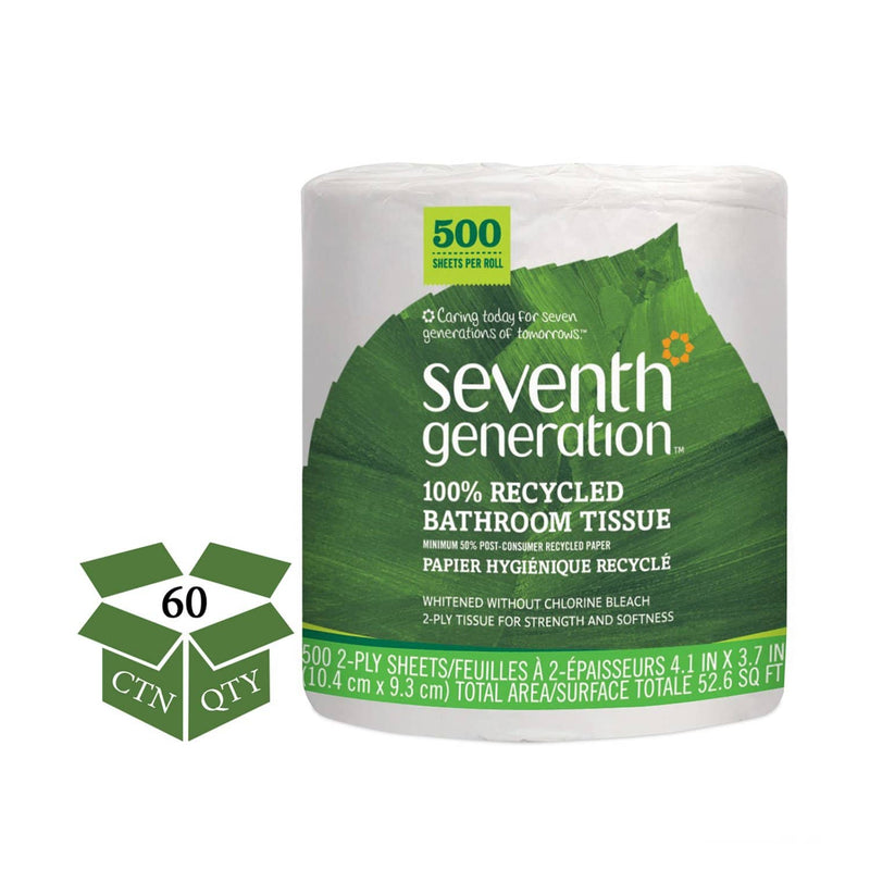 Seventh Generation 100% Recycled Bathroom Tissue, Septic Safe, 2-Ply, White, 500 Sheets/Jumbo Roll, 60/Carton - SEV137038 - TotalRestroom.com