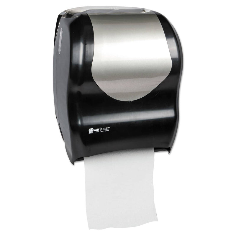 San Jamar Tear-N-Dry Touchless Roll Towel Dispenser, 16 3/4 X 10 X 12 1/2, Black/Silver - SJMT1370BKSS - TotalRestroom.com