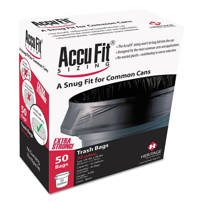 AccuFit Linear Low Density Can Liners With Accufit Sizing, 44 Gal, 0.9 Mil, 37" X 50", Black, 50/Box - HERH7450TKRC1 - TotalRestroom.com