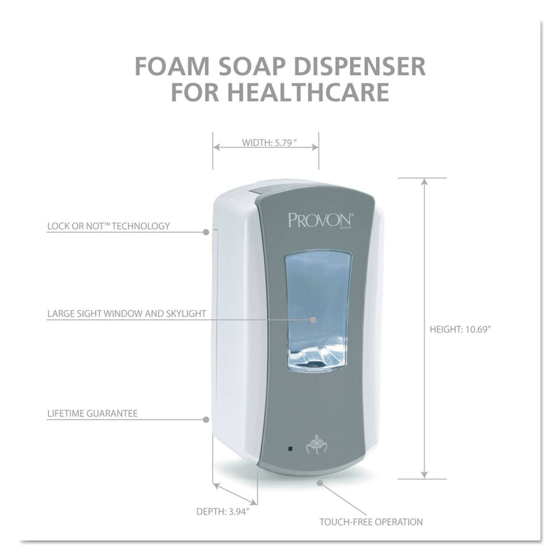 Provon LTX-12 Foam/Liquid Soap Dispenser, 1200 Ml, 5.75" X 3.38" X 10.63", Gray/White, 4/Carton - GOJ197104CT - TotalRestroom.com