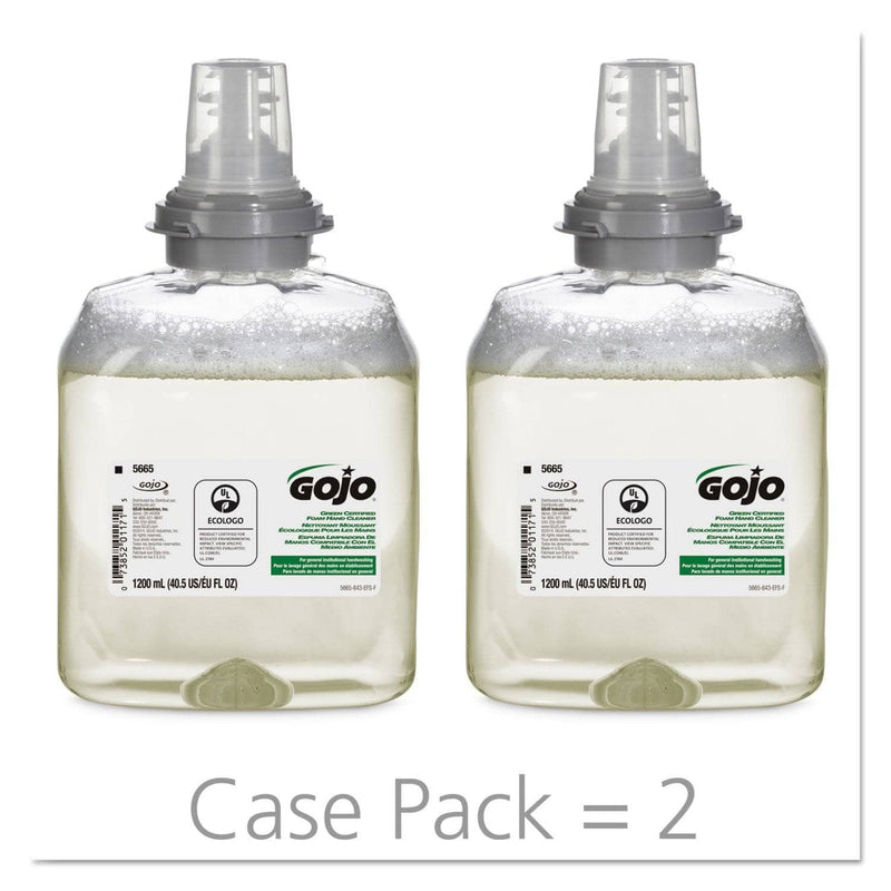 Gojo Tfx Green Certified Foam Hand Cleaner Refill, Unscented, 1200Ml, 2/Carton - GOJ566502CT - TotalRestroom.com