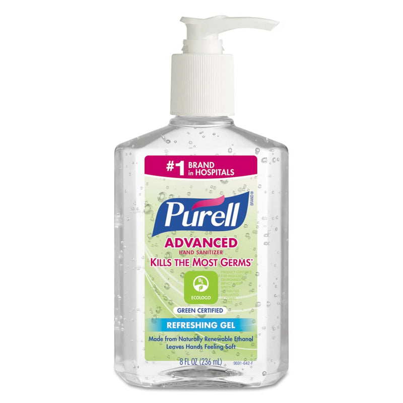 Purell Advanced Hand Sanitizer Green Certified Gel, Fragrance-Free, 8 Oz Pump Bottle, 12/Carton - GOJ969112EA - TotalRestroom.com