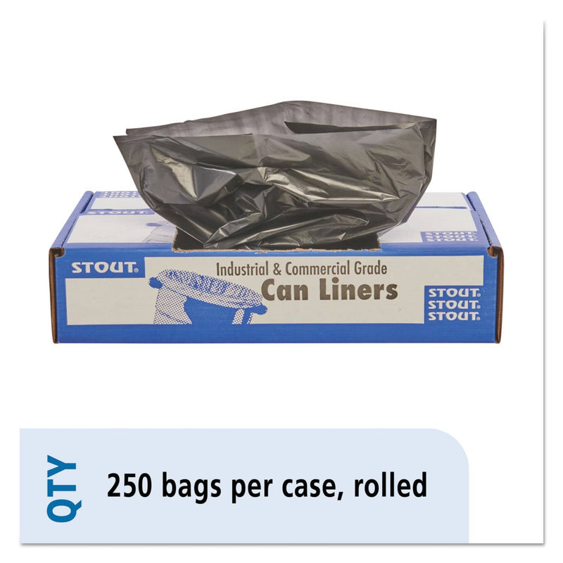 Stout Total Recycled Content Plastic Trash Bags, 10 Gal, 1 Mil, 24" X 24", Brown/Black, 250/Carton - STOT2424B10 - TotalRestroom.com