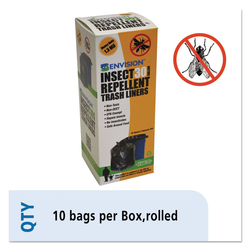 Stout Insect-Repellent Trash Bags, 33 Gal, 1.3 Mil, 33" X 40", Black, 10/Box - STOSTOP3340K13R - TotalRestroom.com
