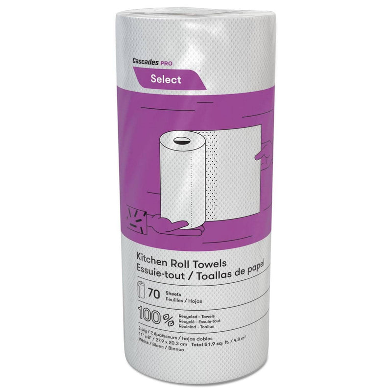 Cascades Select Perforated Roll Towels, 2-Ply, 8 X 11, White, 70/Roll, 30 Rolls/Carton - CSDK070 - TotalRestroom.com