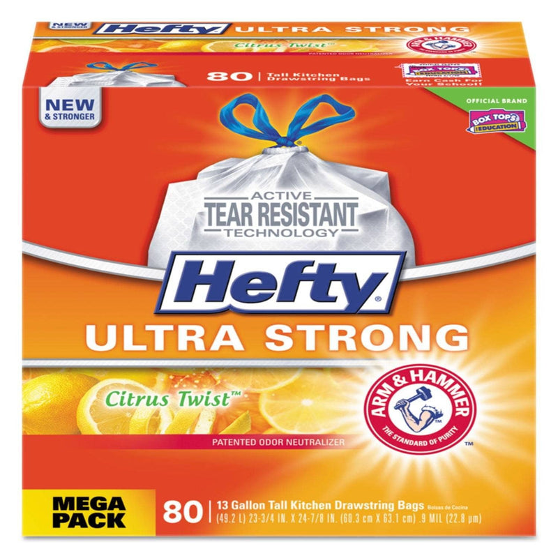 Hefty Ultra Strong Scented Tall White Kitchen Bags, 13 Gal, 0.9 Mil, 23.75