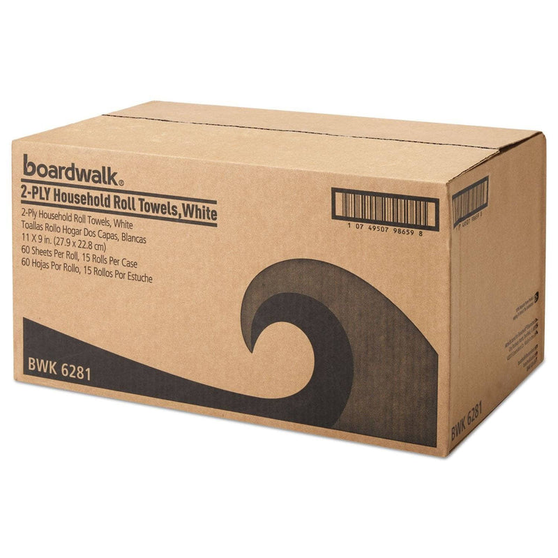 Boardwalk Office Packs Perforated Paper Towel Rolls, 2-Ply, White, 9" X 11", 60/Roll,15/Ct - BWK6281 - TotalRestroom.com