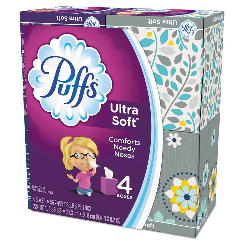 Puffs Ultra Soft Facial Tissue, 2-Ply, White, 56 Sheets/Box, 4 Boxes/Pack, 6 Packs/Carton - PGC35295 - TotalRestroom.com