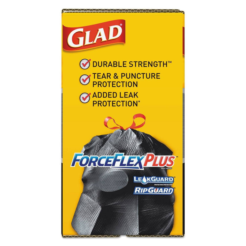Glad® ForceFlexPlus Drawstring Large Trash Bags, 30 gal, 1.05 mil, 30 x  32, Black, 70/Box