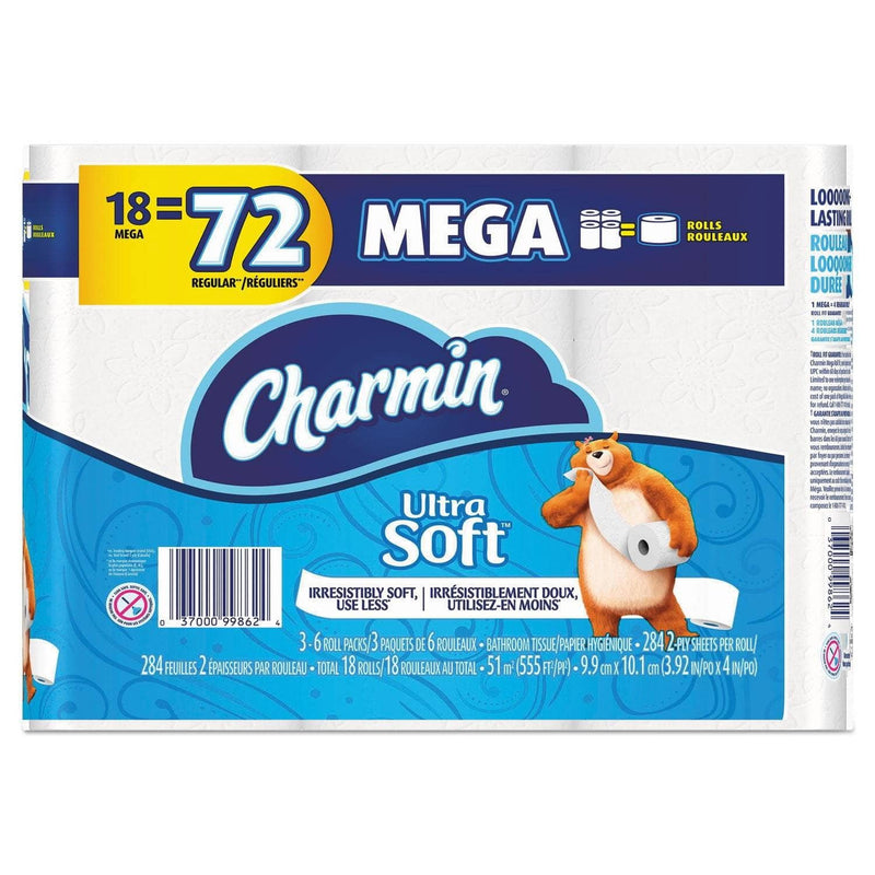 Charmin Ultra Soft Bathroom Tissue, Septic Safe, 2-Ply, White, 4 X 3.92, 284 Sheets/Roll, 18 Rolls/Pack - PGC99862 - TotalRestroom.com
