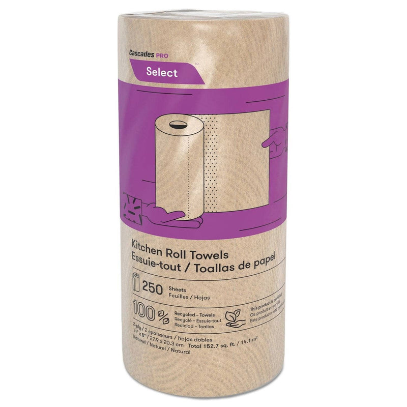 Cascades Select Kitchen Roll Towels, 2-Ply, 11" X 166.6 Ft, Natural, 250/Roll, 12/Carton - CSDK251 - TotalRestroom.com