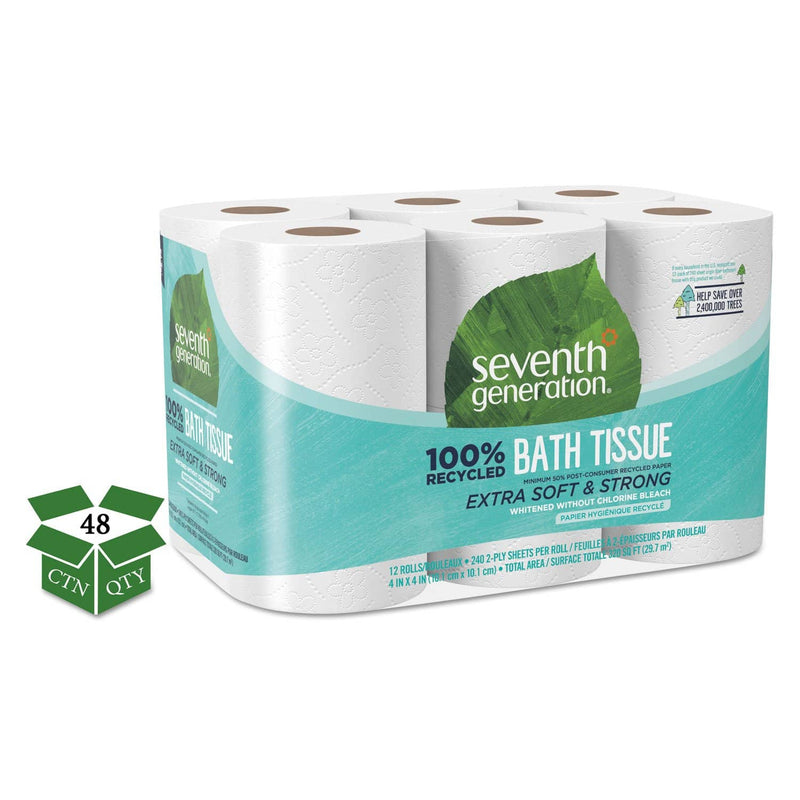 Seventh Generation 100% Recycled Bathroom Tissue, Septic Safe, 2-Ply, White, 240 Sheets/Roll, 48/Carton - SEV13733CT - TotalRestroom.com