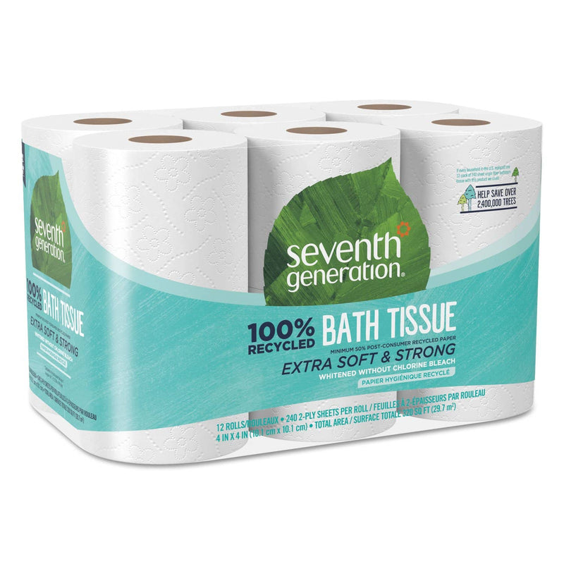 Seventh Generation 100% Recycled Bathroom Tissue, Septic Safe, 2-Ply, White, 240 Sheets/Roll, 12/Pack - SEV13733PK - TotalRestroom.com