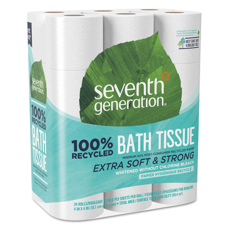 Seventh Generation 100% Recycled Bathroom Tissue, Septic Safe, 2-Ply, White, 240 Sheets/Roll, 24/Pack - SEV13738 - TotalRestroom.com