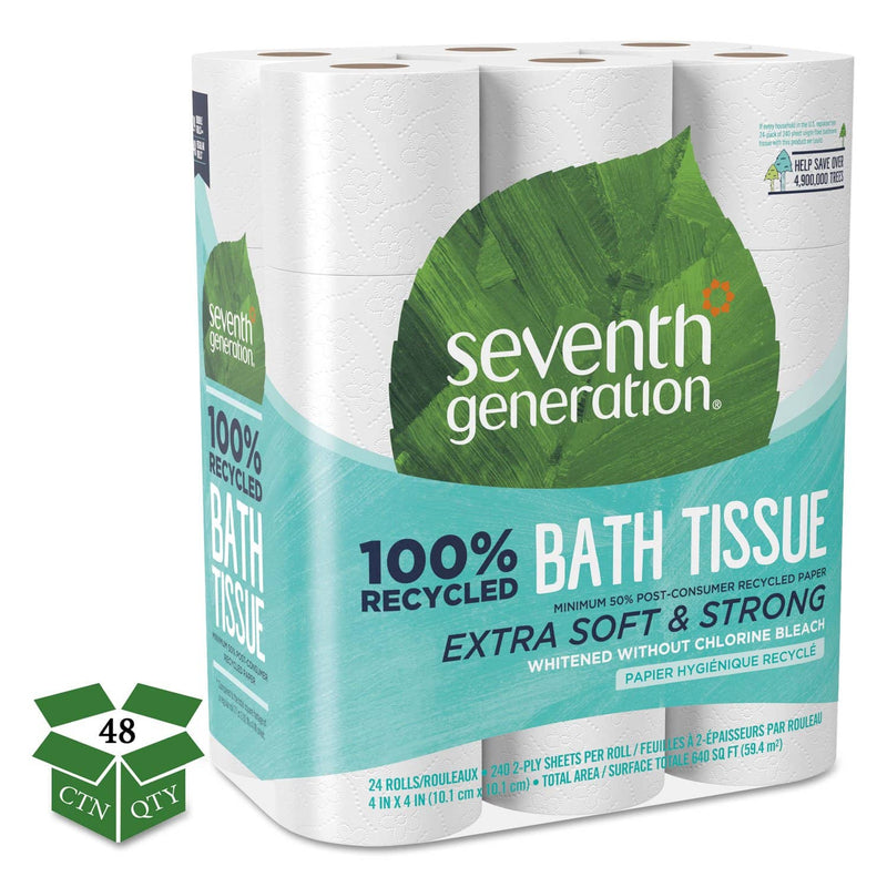 Seventh Generation 100% Recycled Bathroom Tissue, Septic Safe, 2-Ply, White, 240 Sheets/Roll, 24/Pack, 2 Packs/Carton - SEV13738CT - TotalRestroom.com