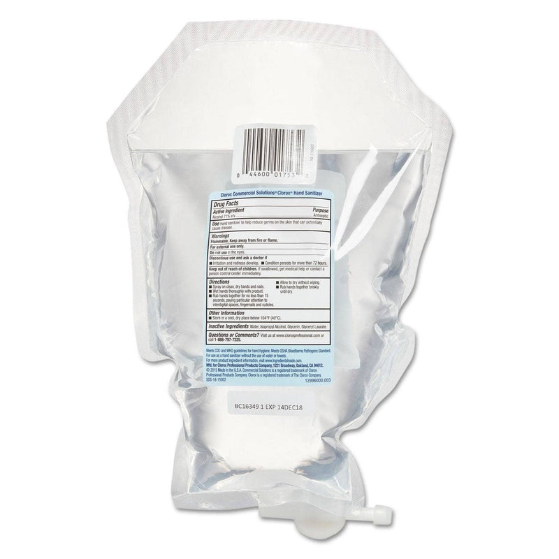Clorox Hand Sanitizer Push Button Dispenser Refill, 1 L Bag, 6/Carton - CLO01753CT - TotalRestroom.com