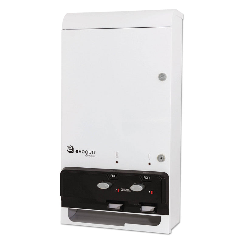 Hospeco Evogen Feminine Hygiene Dispenser, Metal, 14" X 7.75" X 26.25", White - HOSEV1FREE - TotalRestroom.com