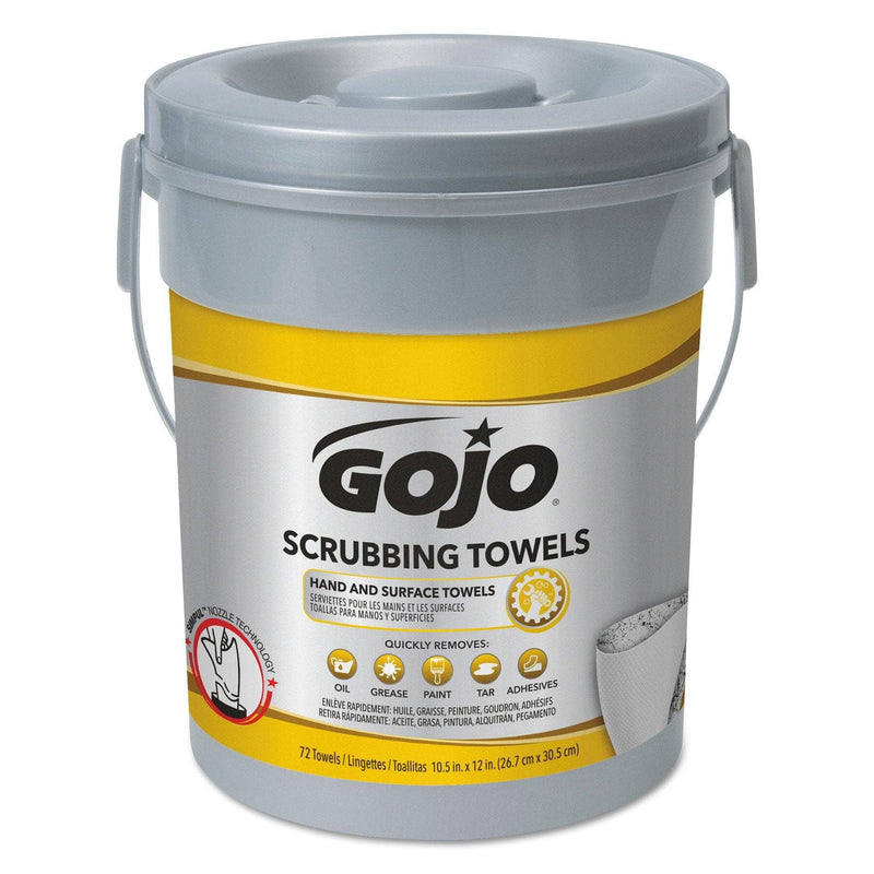 Gojo Scrubbing Towels, Hand Cleaning, Silver/Yellow, 10 1/2 X 12, 72/Bucket, 6/Carton - GOJ639606 - TotalRestroom.com