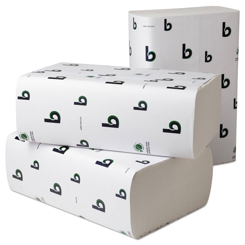 Boardwalk Boardwalk Green Multifold Towels, 9" X 9 1/2", White, 250/Pack, 16 Packs/Carton - BWK49GREEN - TotalRestroom.com