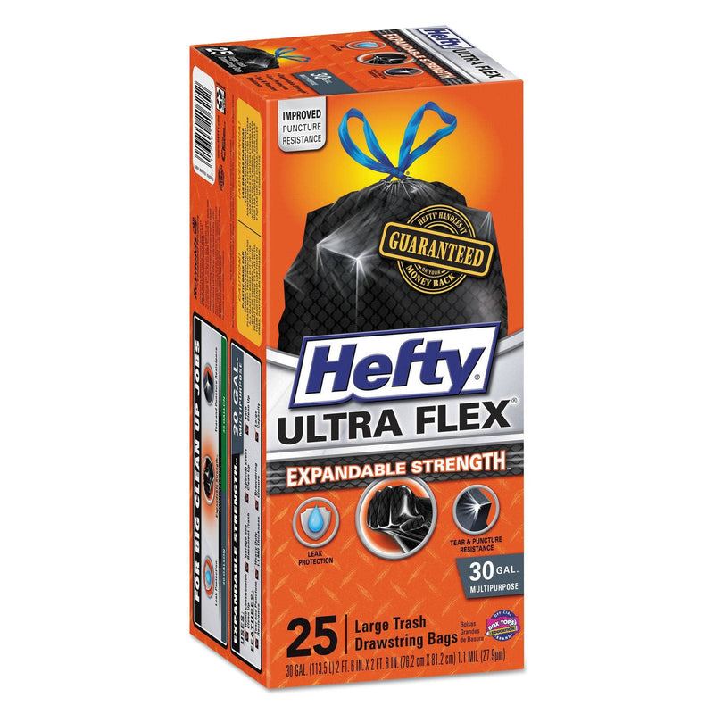 Hefty Ultra Flex Waste Bags, 30 Gal, 1.05 Mil, 6" X 2.1", Black, 150/Carton - RFPE80627 - TotalRestroom.com
