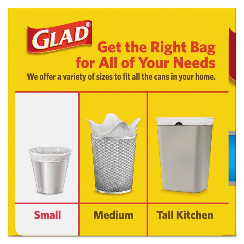 Glad Odorshield Quick-Tie Small Trash Bags, 4 Gal, 0.5 Mil, 8" X 18", White, 156/Carton - CLO78812 - TotalRestroom.com