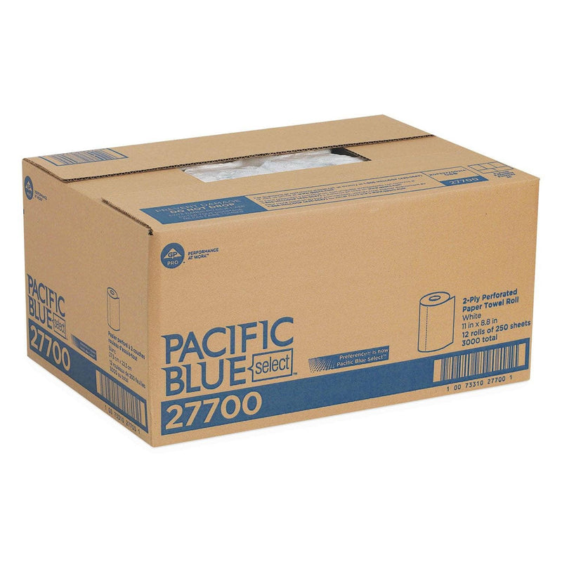 Georgia Pacific Pacific Blue Select Perforated Paper Towel, 8 4/5X11, White, 250/Roll, 12 Rl/Ct - GPC27700 - TotalRestroom.com