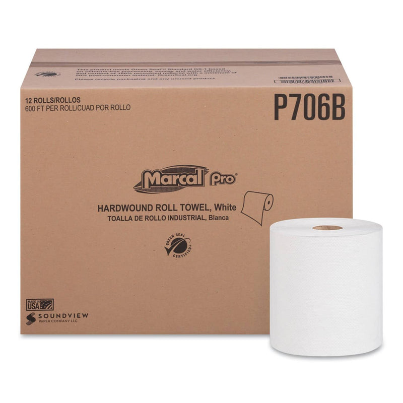 Marcal Hardwound Roll Paper Towels, 1-Ply, 7 7/8" X 600Ft, 12 Rolls/Carton - MRCP706B - TotalRestroom.com