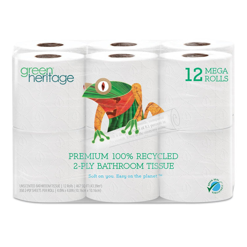 Resolute Tissue Green Heritage Pro Retail Bathroom Tissue, 2-Ply, White, 350 Sheets/Roll, 48 Rolls/Carton - APM412 - TotalRestroom.com